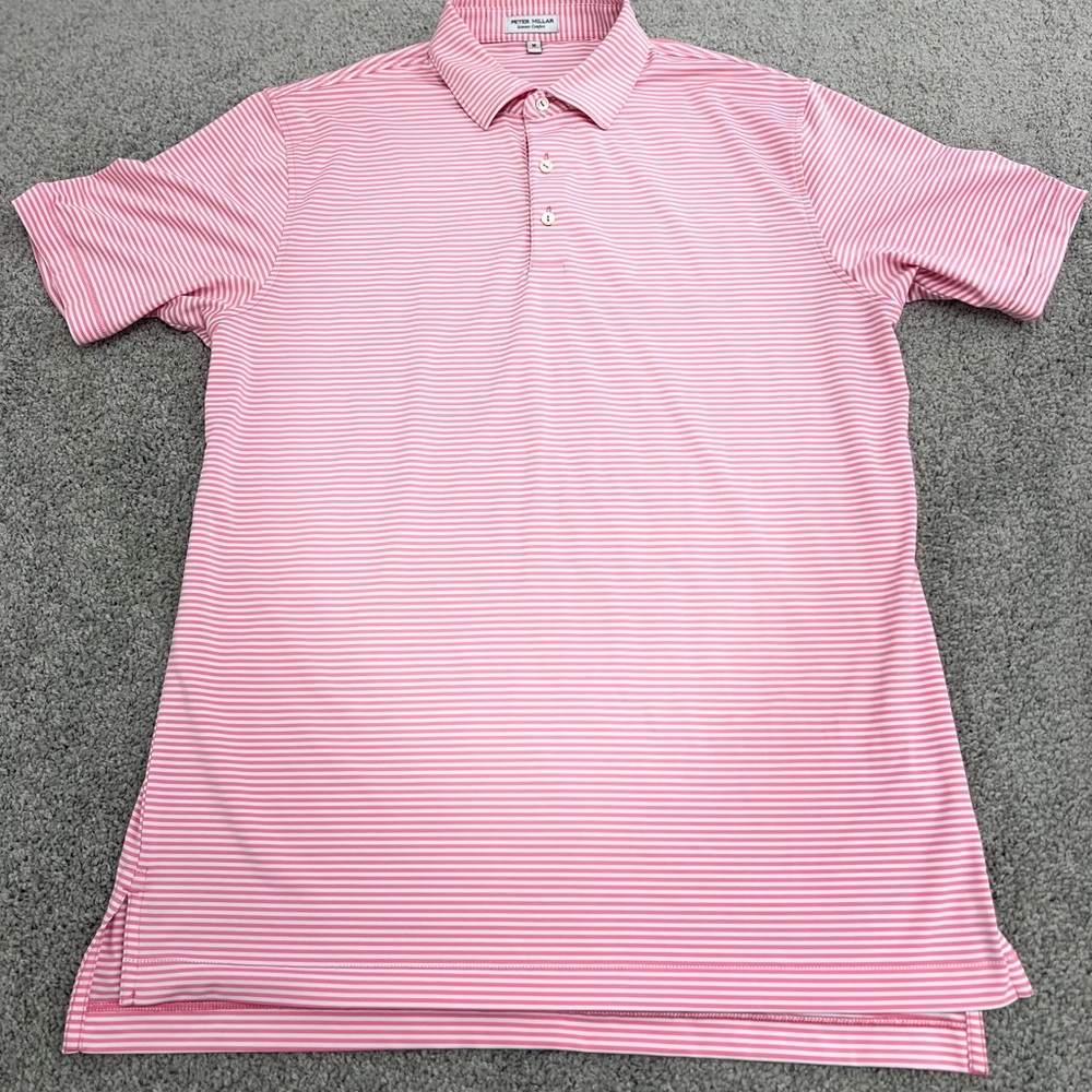 Peter Millar Summer Comfort  Men's Medium Pink Striped Polo Shirt